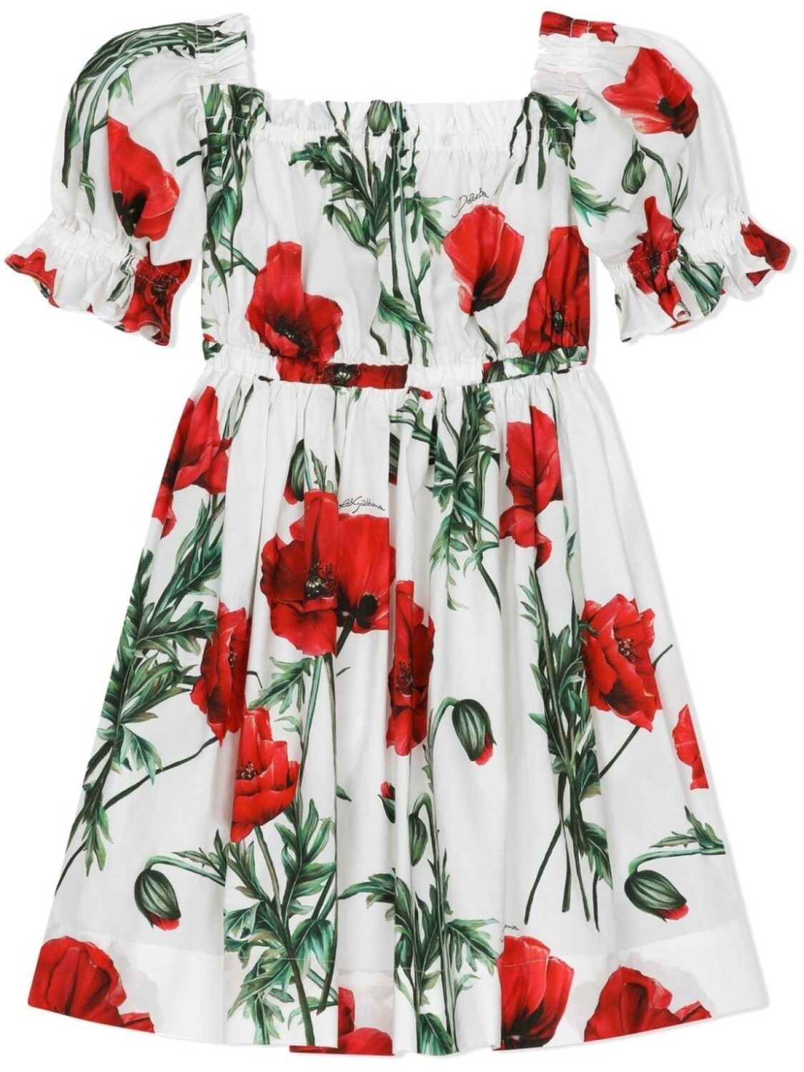 

Платье с короткими рукавами и цветочным принтом Dolce & Gabbana Kids, белый