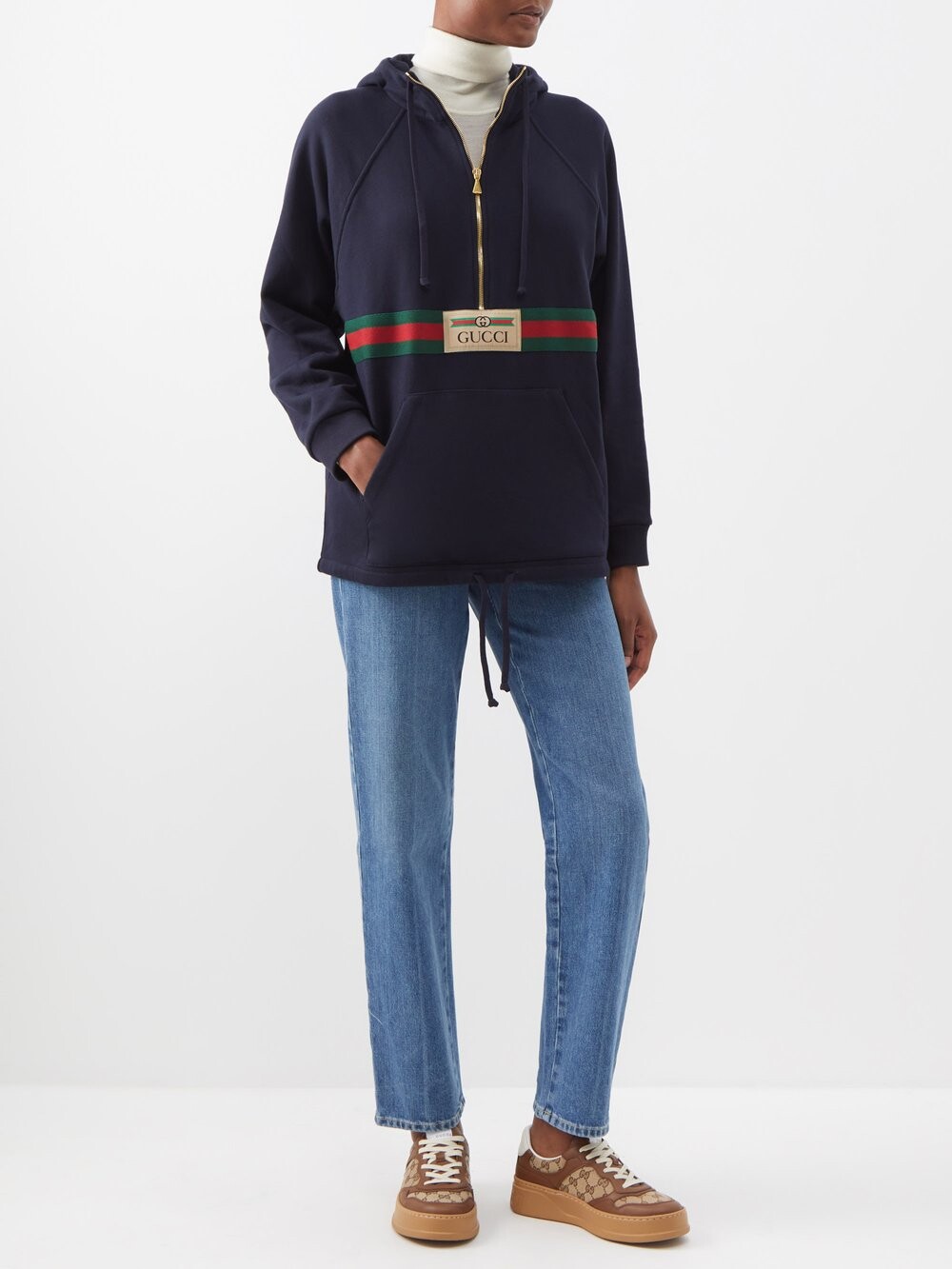 

Худи из хлопкового джерси с полосками web Gucci, синий