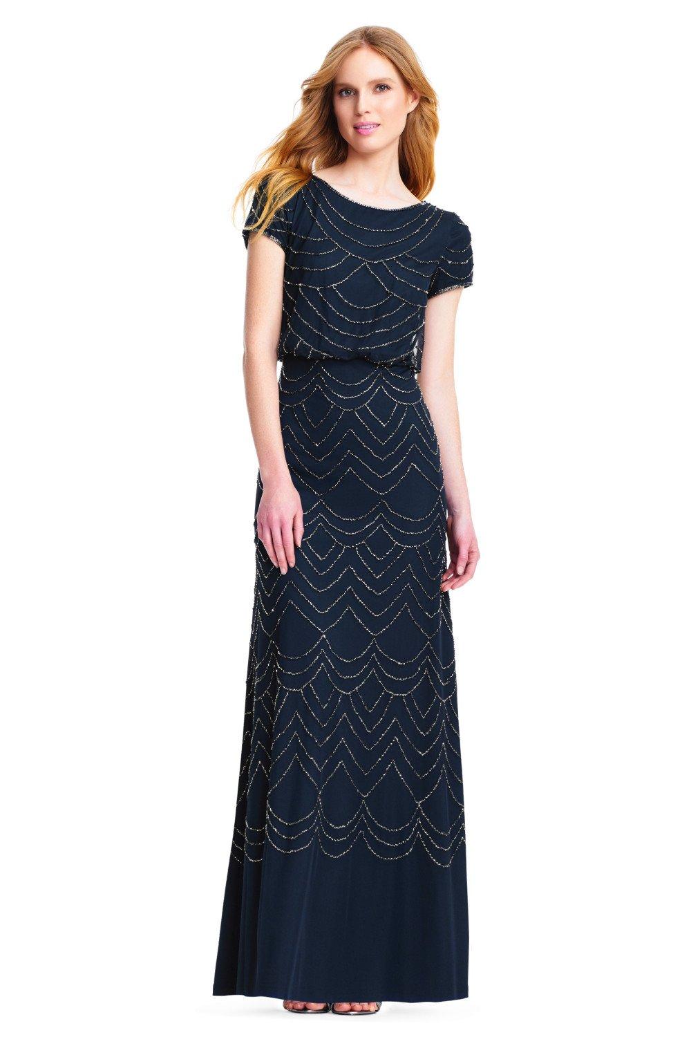 Платье-блузон, расшитое бисером Adrianna Papell, темно-синий женское вечернее платья с вырезом лодочкой красное деловое с короткими рукавами на шнуровке до пола b2013