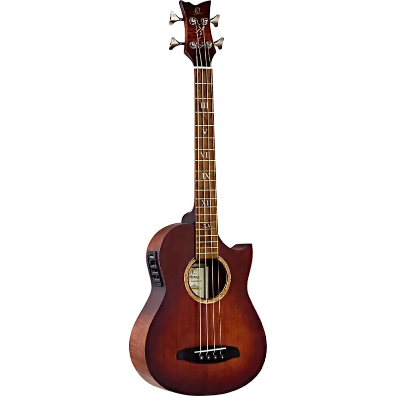 цена Басс гитара Ortega Acoustic Bass Signature Series 4-String Short Scale Bass Solid Spruce/Flamed Mahogany Tobacco Burst - KT-WALKER-V2