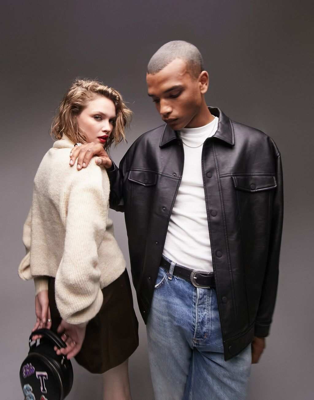 

Черная куртка в стиле вестерн из искусственной кожи Topman