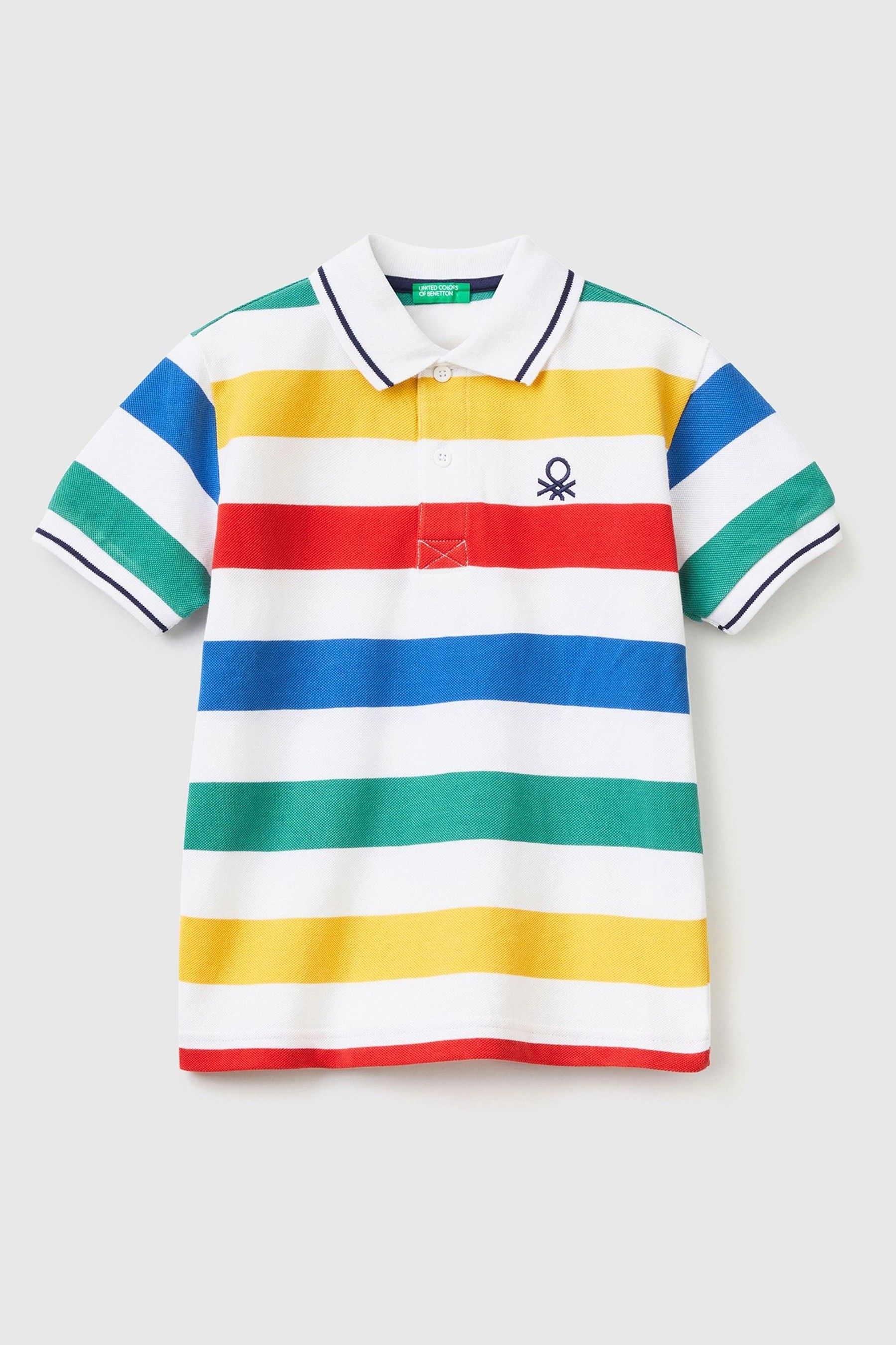 Полосатая рубашка-поло с логотипом Benetton, белый