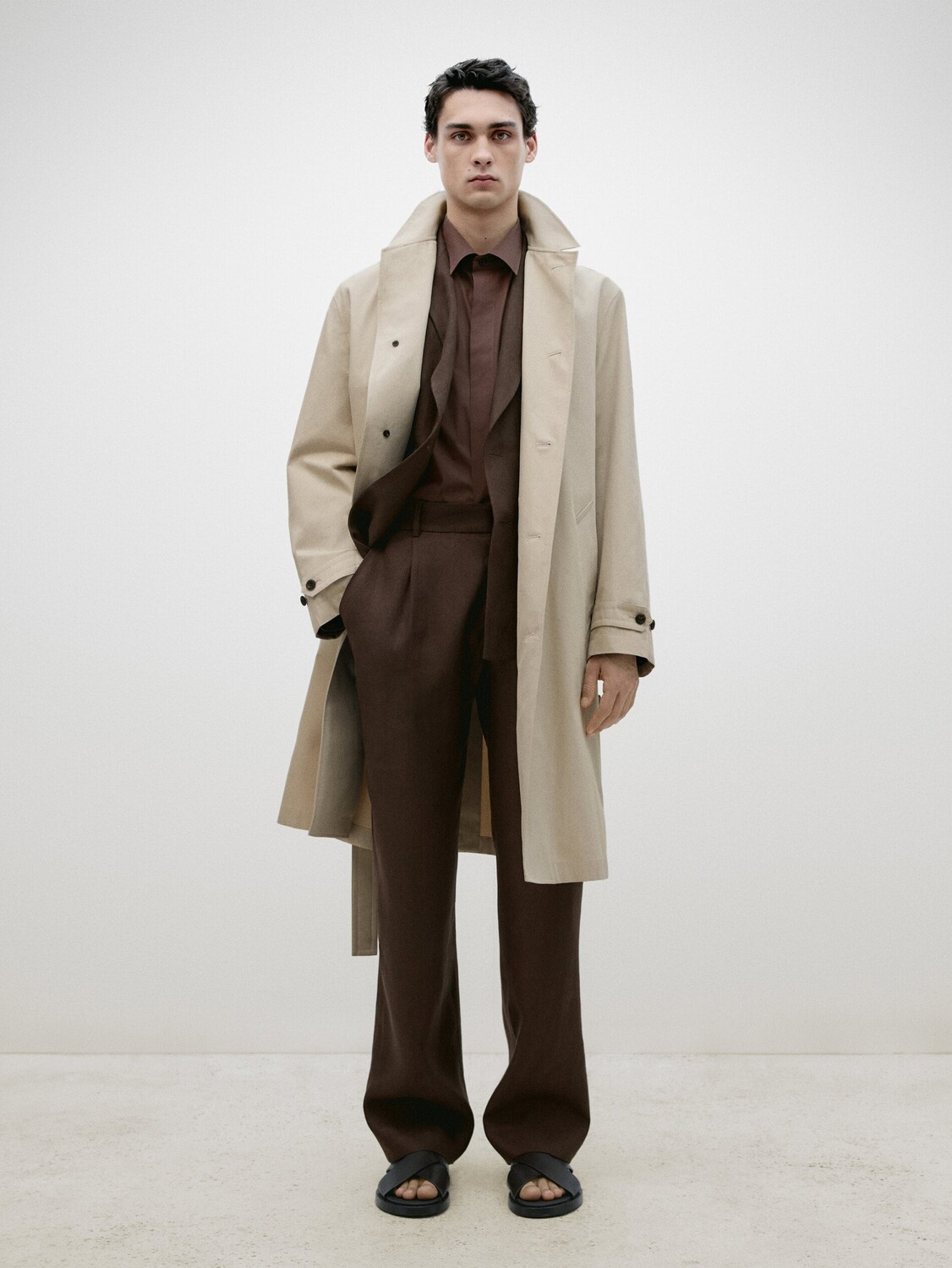 

Прямые льняные брюки с вытачками Massimo Dutti, коричневый