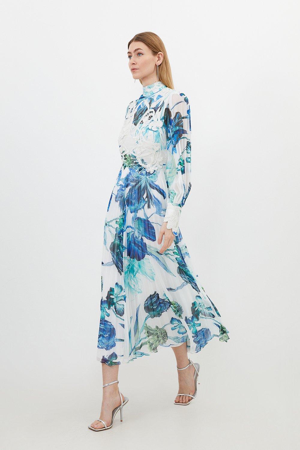 Тканое платье макси с кружевной аппликацией и цветочным принтом Karen Millen, мультиколор