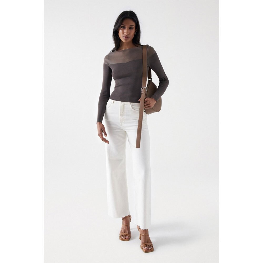 

Свитер Salsa Jeans Sheer Detail Long Sleeve, коричневый