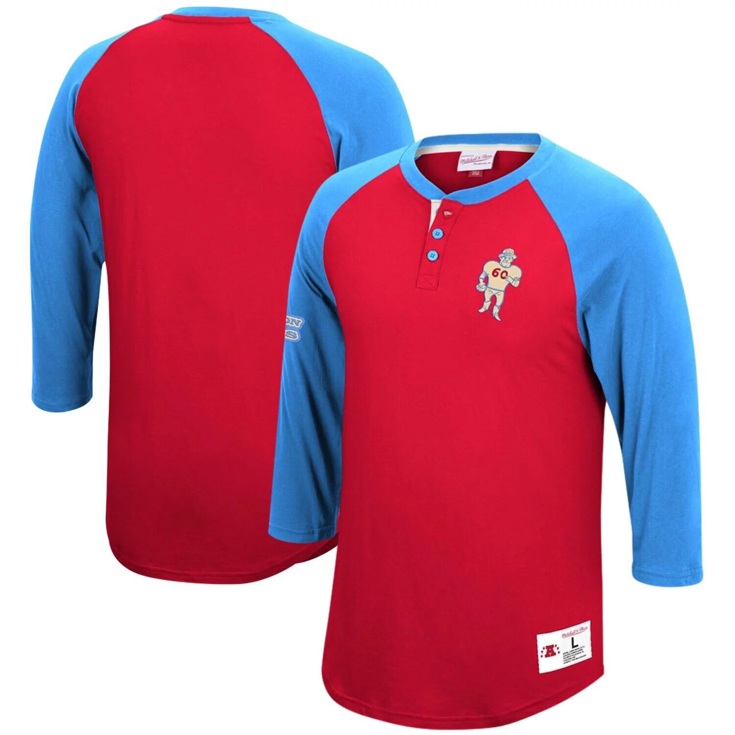 

Мужская футболка Mitchell & Ness Red Houston Oilers с историческим логотипом Ultimate Play с рукавами 3/4 реглан Хенли