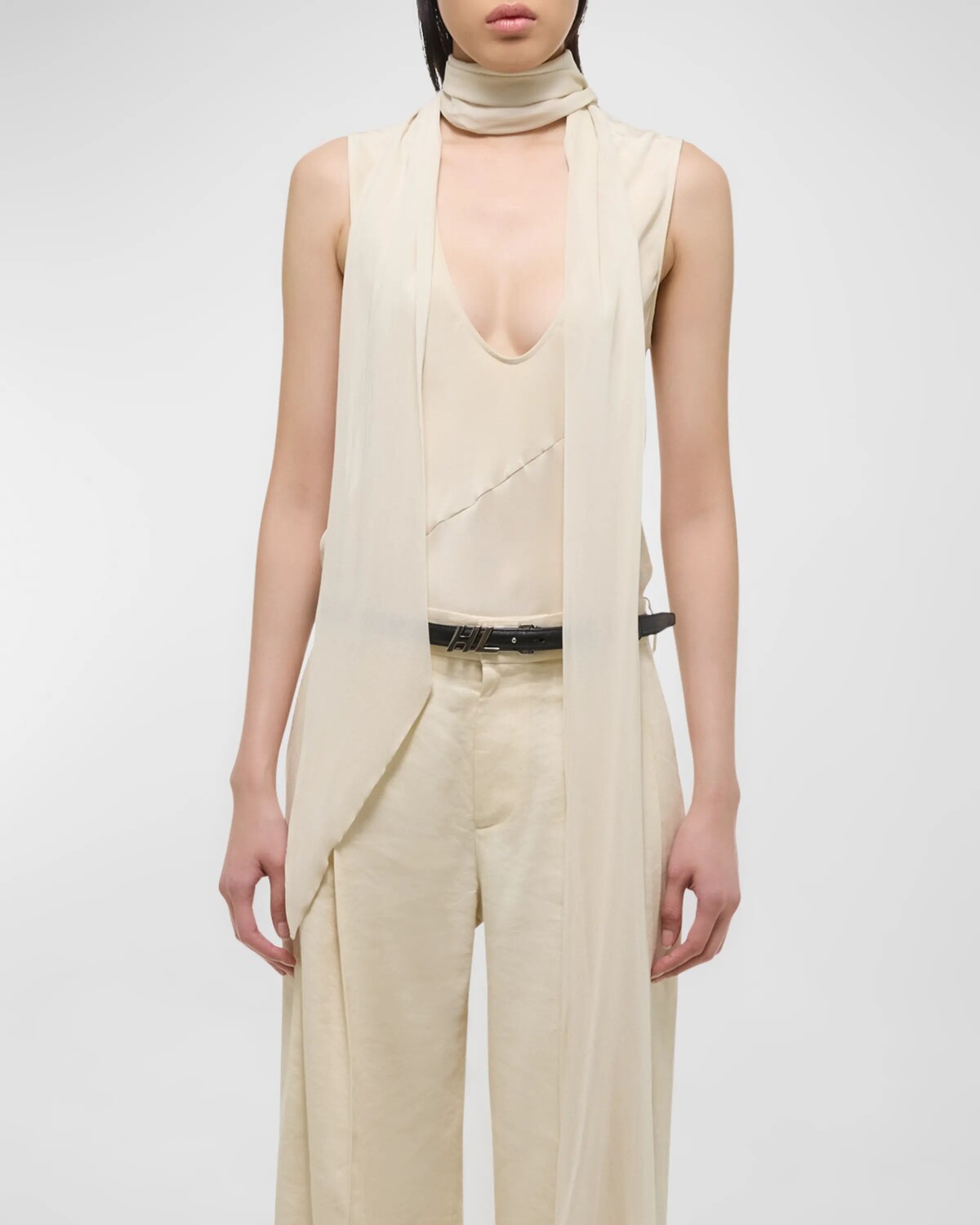 

Топ из шелкового шарфа без рукавов Helmut Lang, цвет Oat