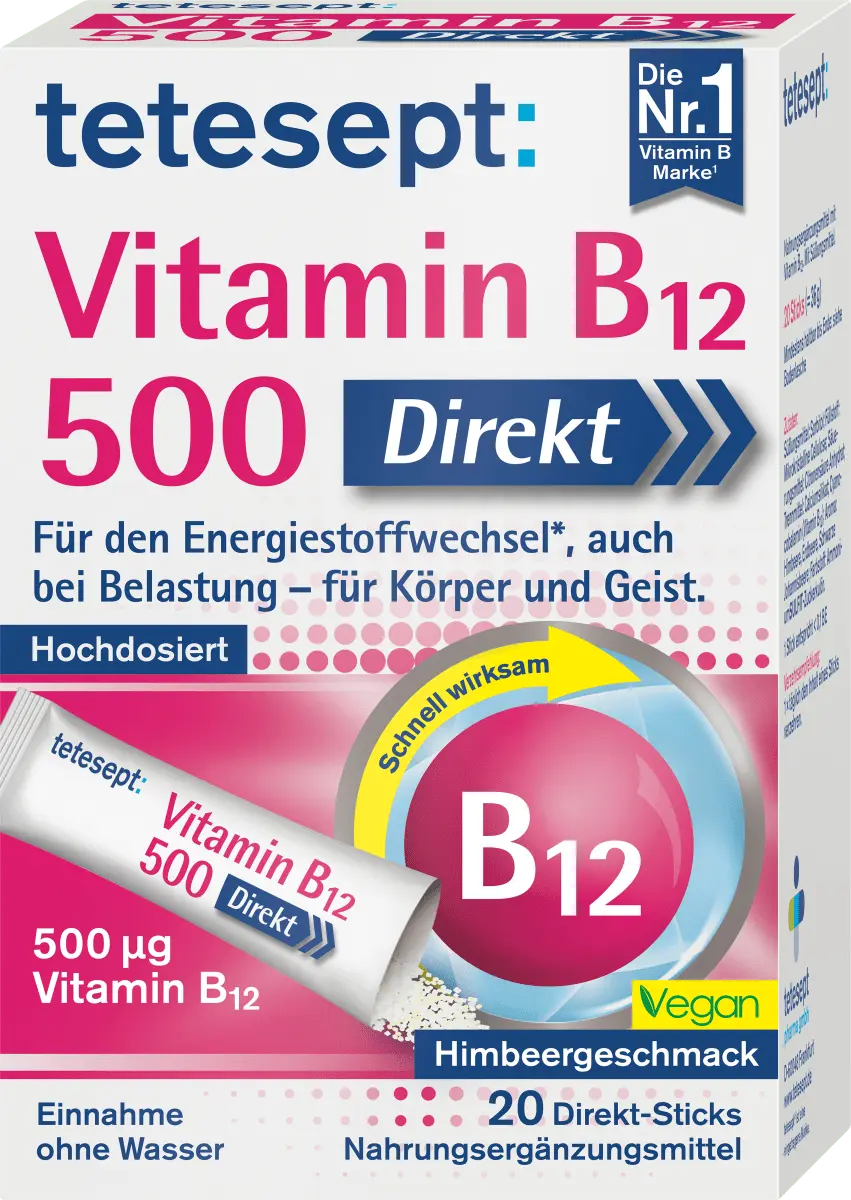 цена Витамин В12 500мкг палочки 20шт по 36мкг tetesept