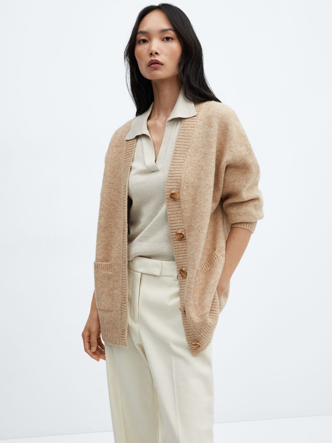 

Большой кардиган Taldora с V-образным вырезом Mango, коричневый