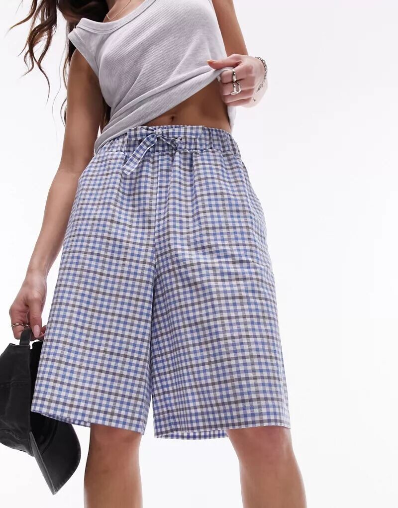 

Topshop синие шорты необычной длины в клетку