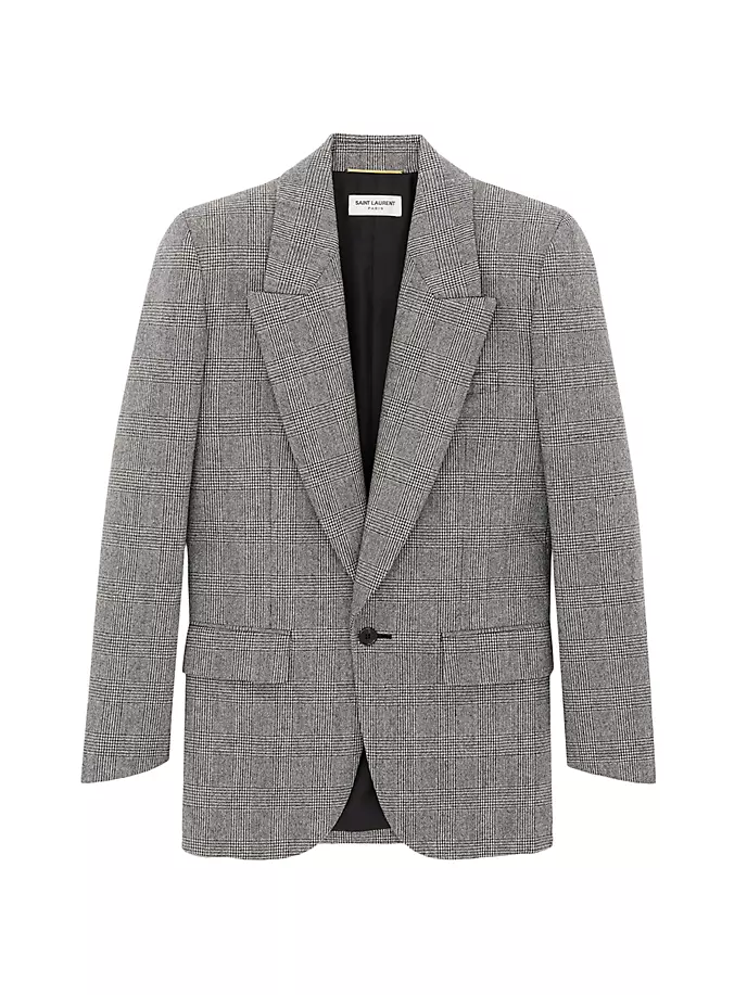 Блейзер из фланели принца Уэльского Saint Laurent, серый укороченная куртка из фланели в полоску рив гош saint laurent серый