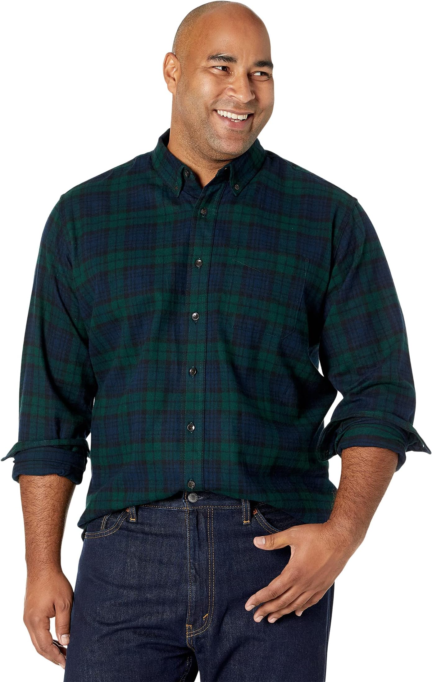 цена Рубашка традиционного кроя из шотландской фланели в шотландскую клетку – высокий L.L.Bean, цвет Black Watch