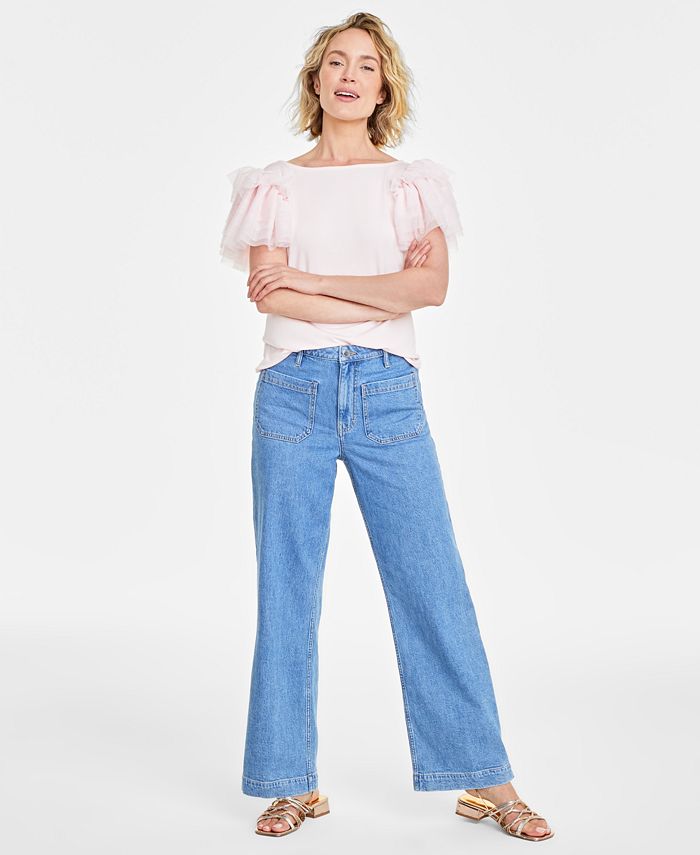 Женские широкие джинсы с накладными карманами On 34th, синий