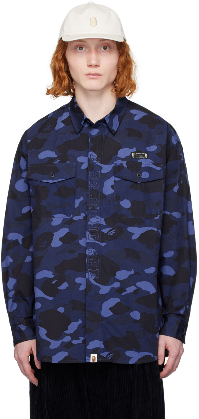 

Синяя камуфляжная рубашка CPO Bape