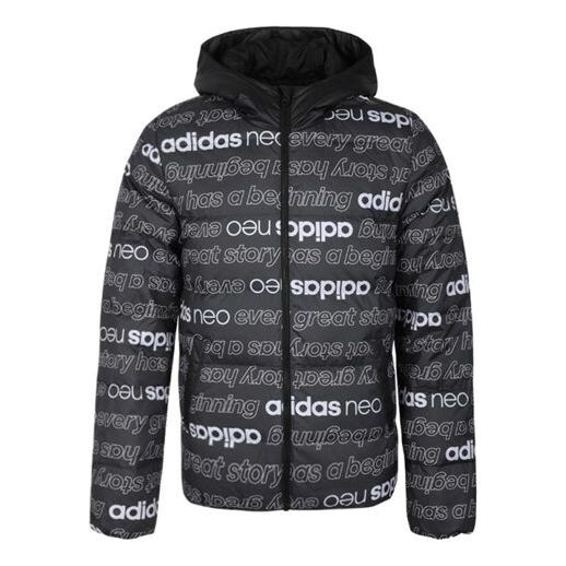 

Пуховик adidas neo Alphabet Full Print hooded down Jacket Black, черный