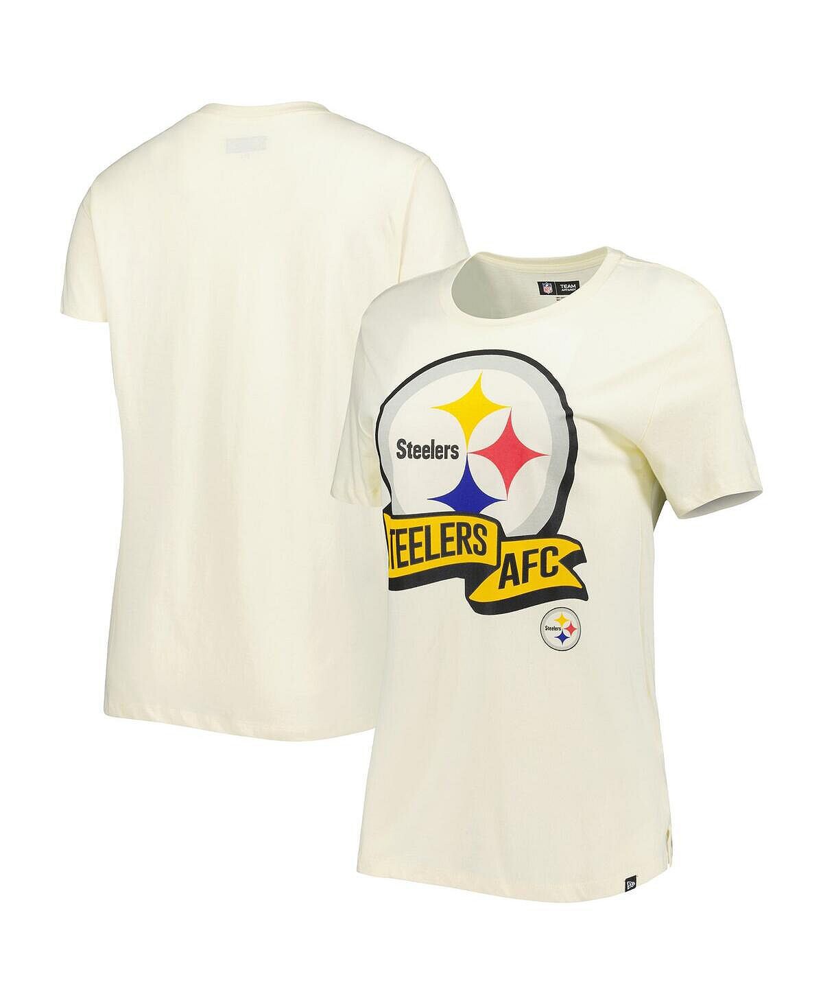 

Женская кремовая футболка Pittsburgh Steelers Chrome с боковой линией New Era