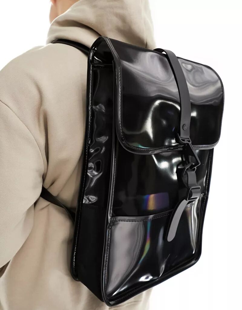 Черный глянцевый водонепроницаемый мини-рюкзак унисекс Rains 13020 цена и фото