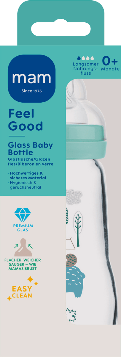Детская бутылочка стеклянная Feel Good матовая зеленая с рождения 260 мл 1 шт. MAM бутылка стеклянная альтернатива венера