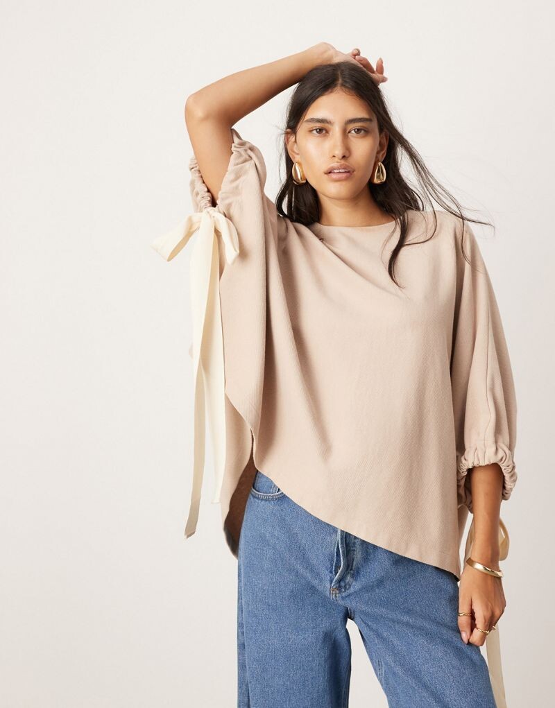 

ASOS Edition — свободный трикотажный топ оверсайз цвета мокко с завязками