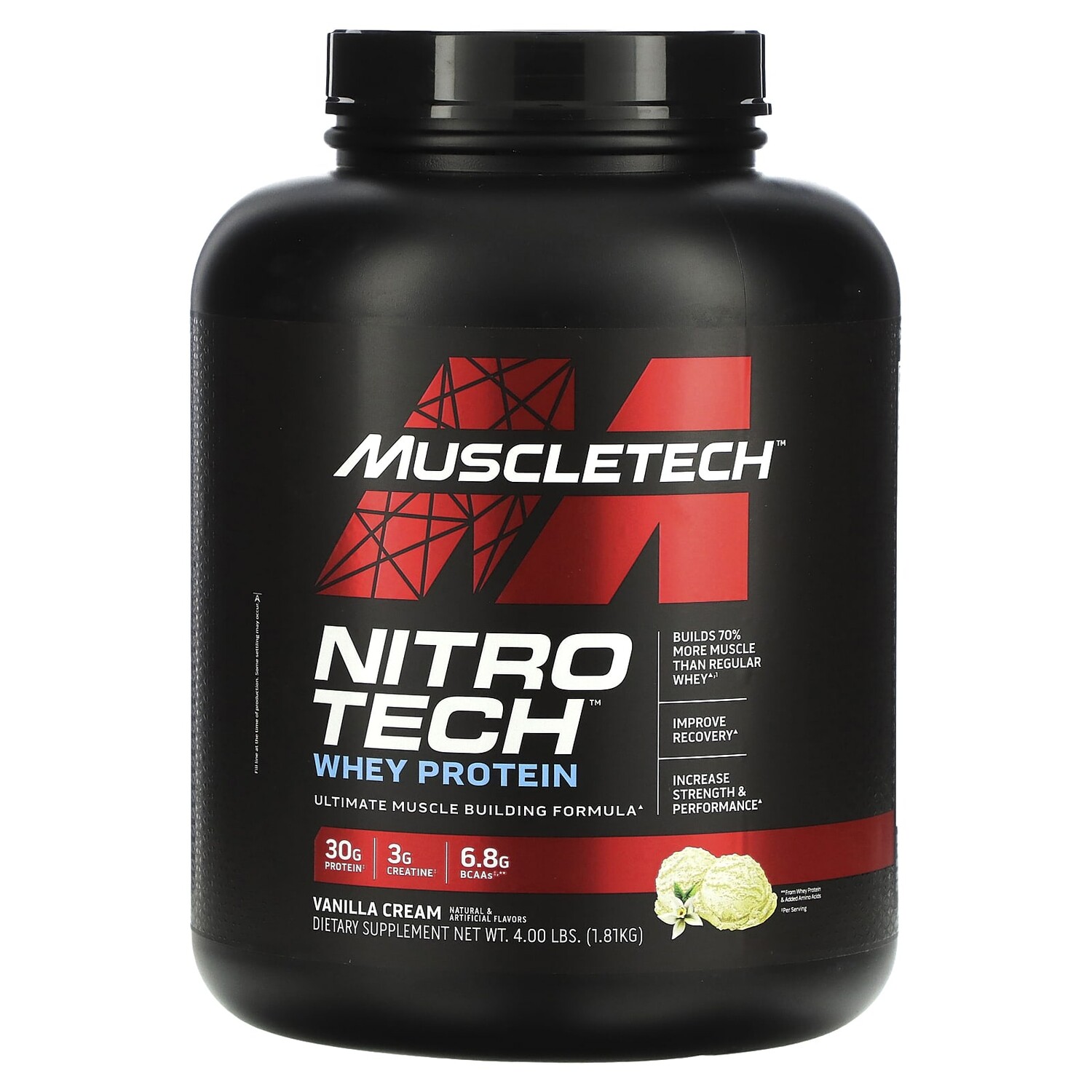 

Nitro Tech, сывороточный протеин, ванильный крем, 1,81 кг (4 фунта), MuscleTech