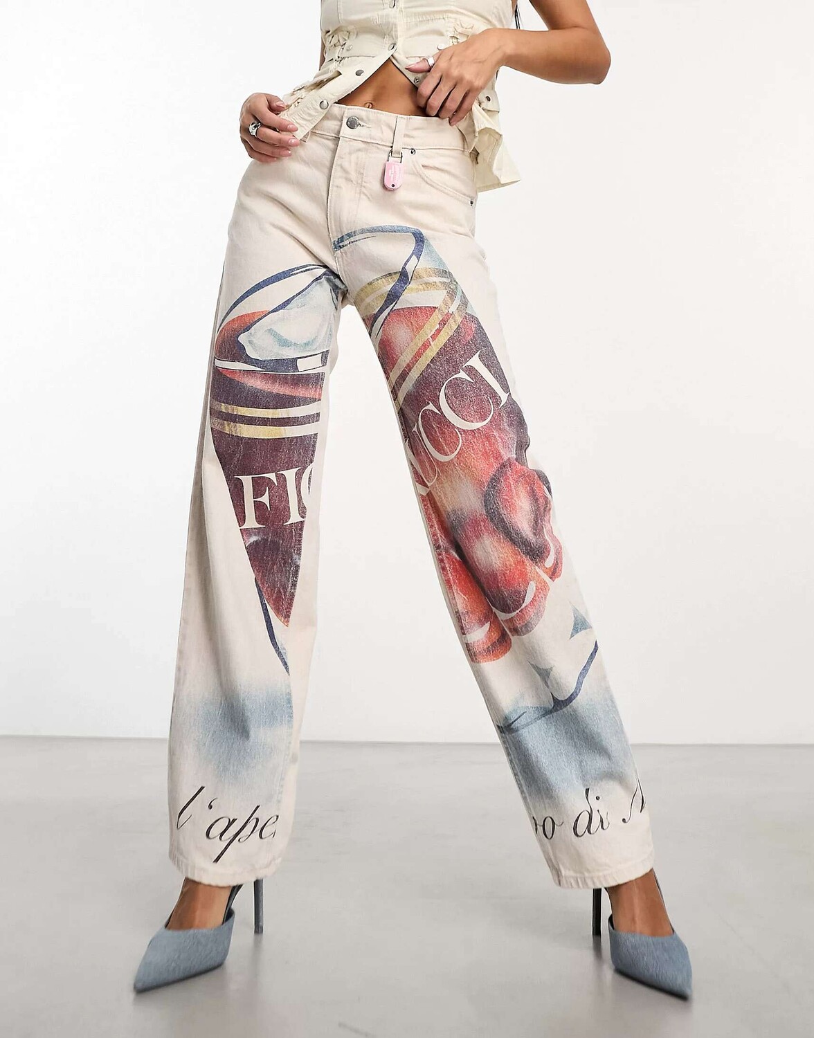 

Белые прямые джинсы с рисунком Fiorucci