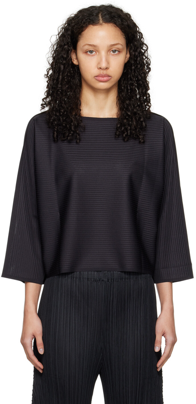 

Черная футболка с длинным рукавом A-Poc Pleats Please Issey Miyake