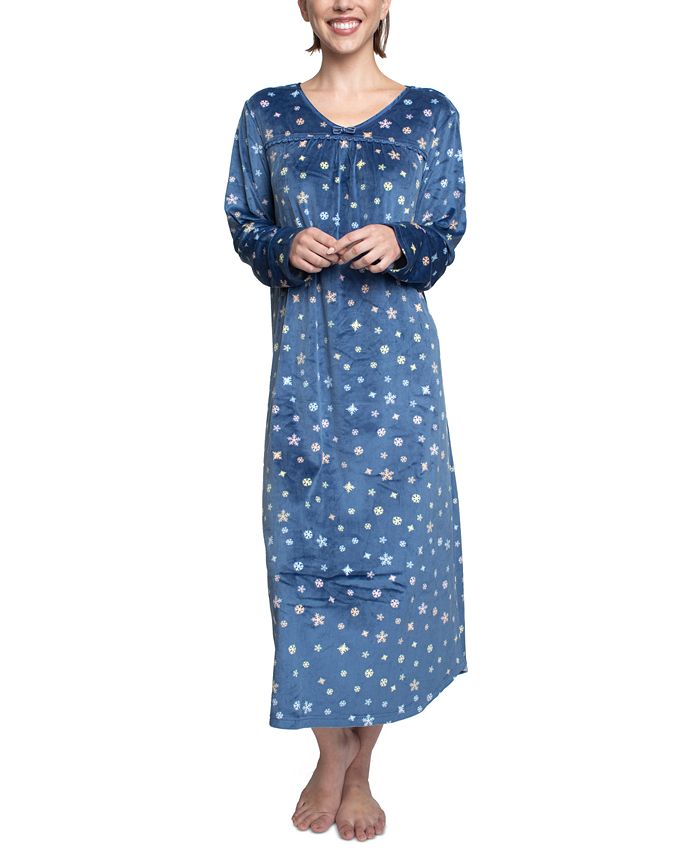 Женская велюровая ночная рубашка с v-образным вырезом и принтом WHITE ORCHID, синий цена и фото