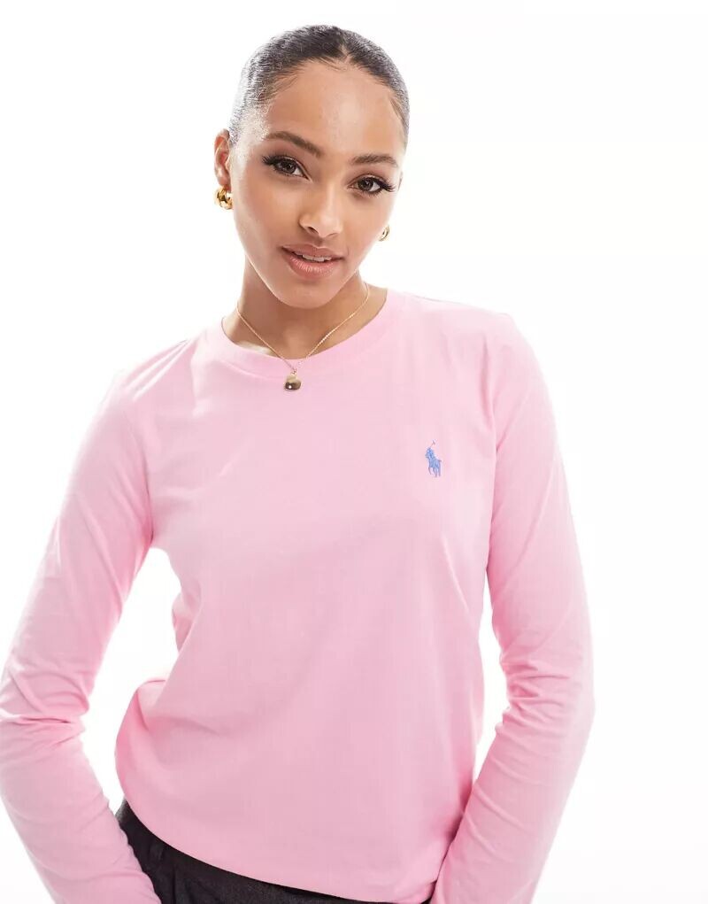 

Розовая рубашка с длинными рукавами и логотипом Polo Ralph Lauren, Розовый