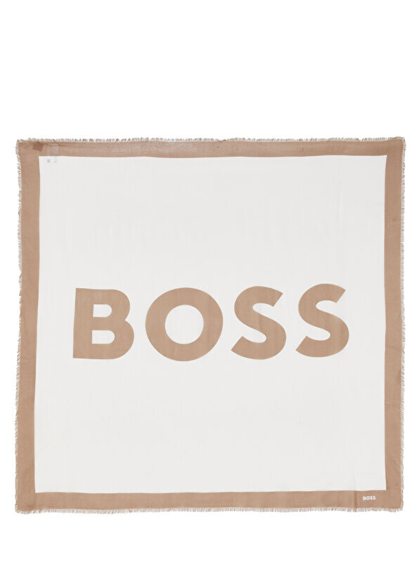 

Бежево-белая женская шаль с логотипом Boss