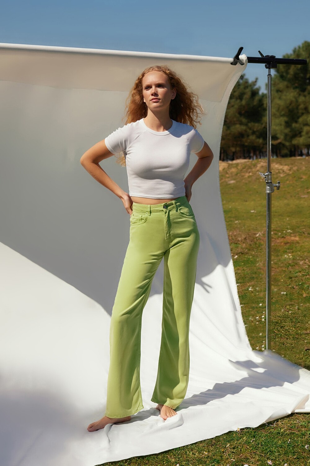 

Джинсы Trendyol Tencel с высокой талией, светло-зеленый