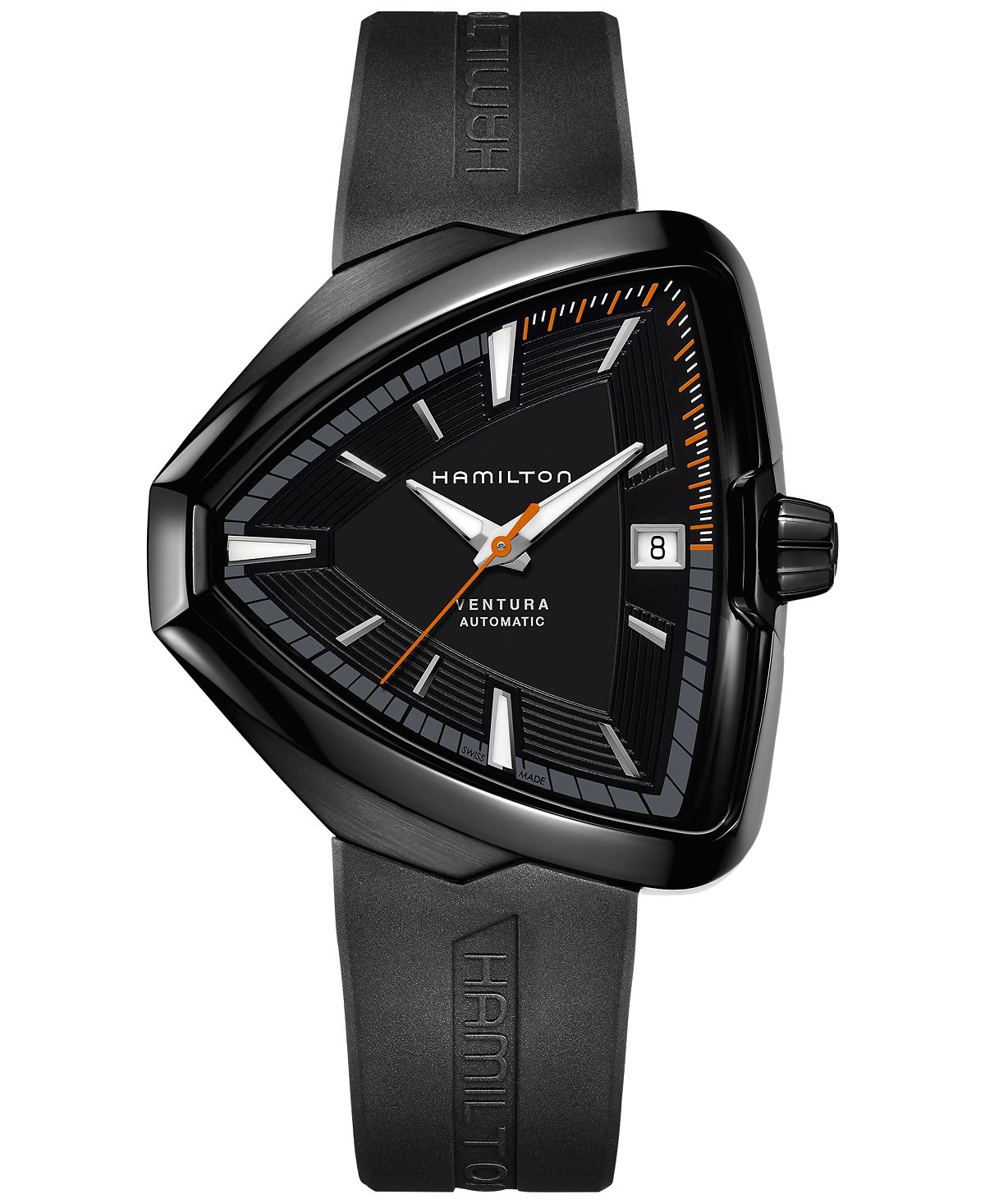 цена Швейцарские автоматические часы унисекс Ventura Elvis80 с черным каучуковым ремешком 43x45 мм H24585331 Hamilton, черный