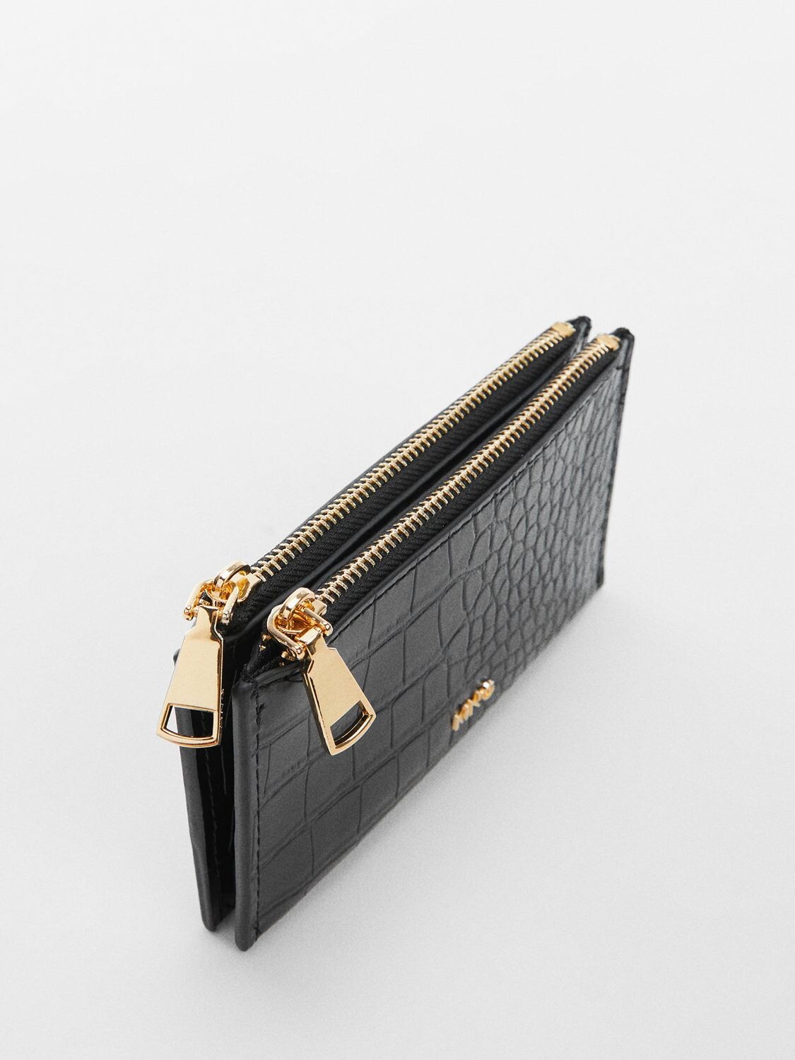 

Кошелек Mango Leticia с логотипом под кожу крокодила и двумя отделениями, черный