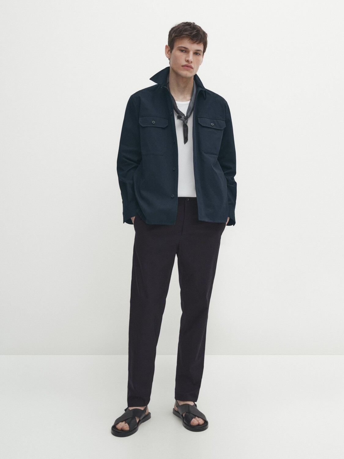 

Брюки зауженного кроя из хлопкового твила Massimo Dutti, синий