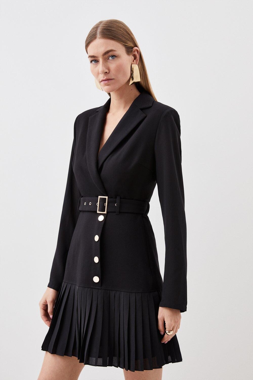 

Мини-платье со складками из джерси и жоржетта Karen Millen, черный