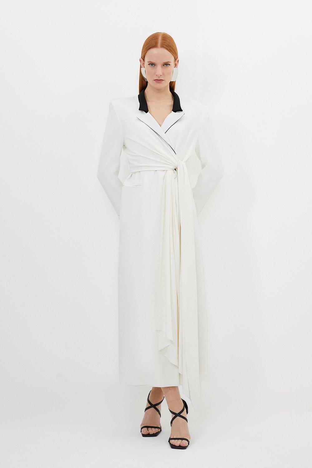 Приталенное платье макси из полированной вискозы с драпировкой Karen Millen, мультиколор