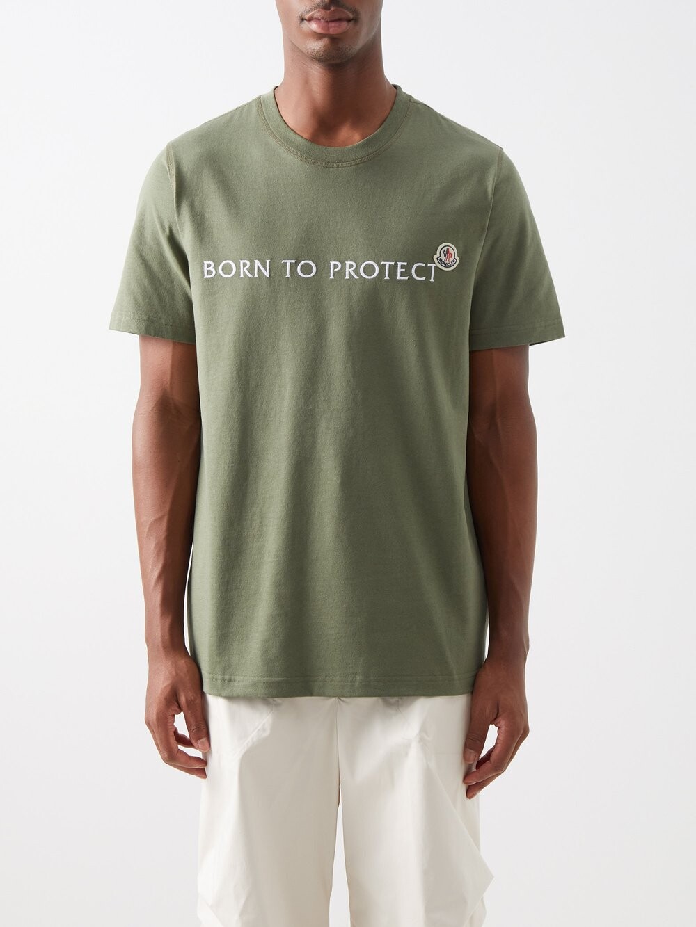 

Футболка из смесового хлопка с вышивкой born to protect Moncler, зеленый