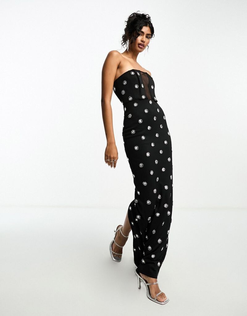 

Черное платье миди с отделкой-бандо ASOS DESIGN