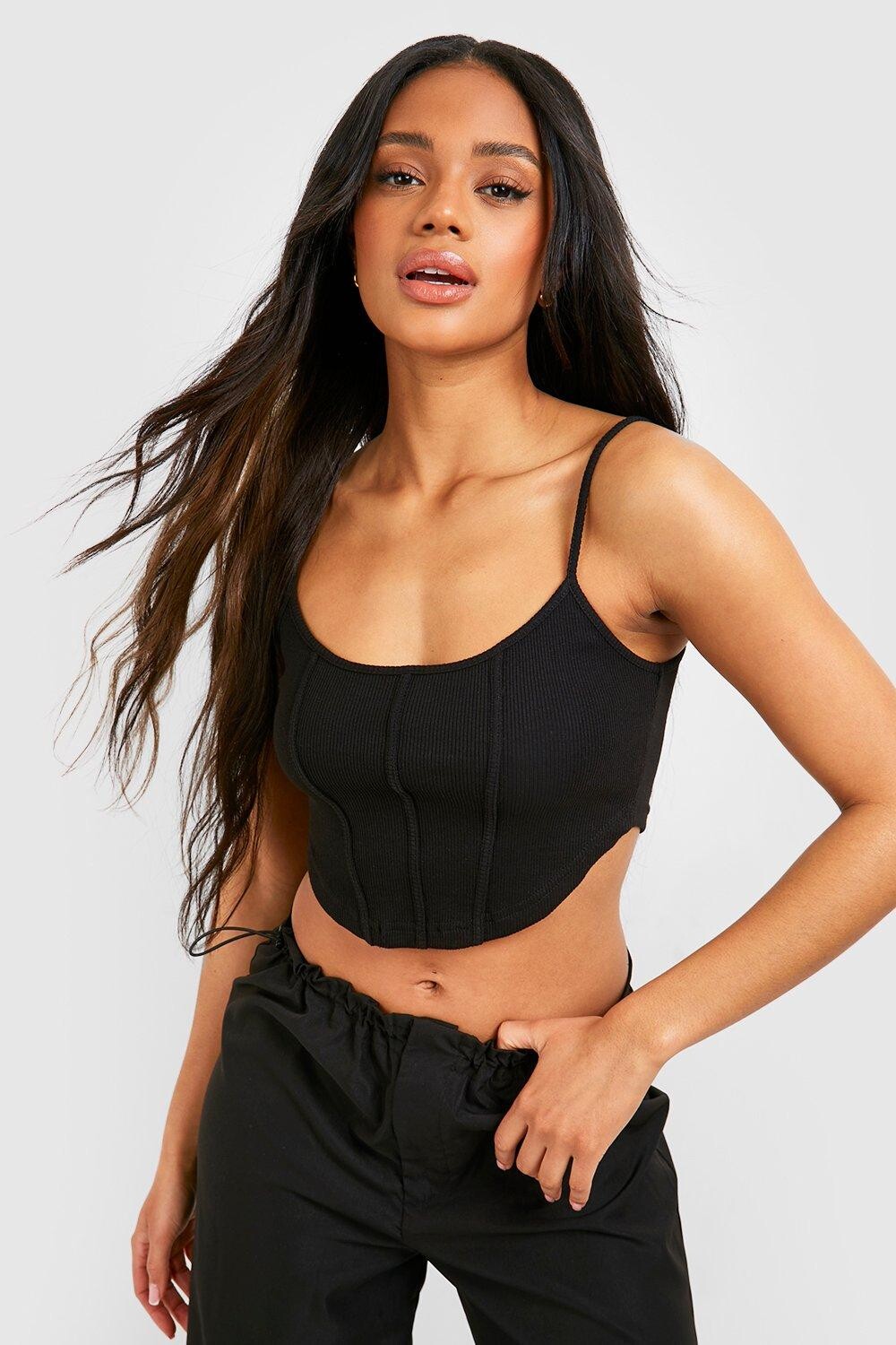 

Укороченный топ с деталями корсета и стрелками Boohoo, черный
