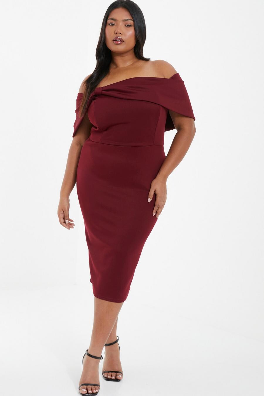 

Платье миди Curve темно-красного цвета с бантом Bardot QUIZ Clothing