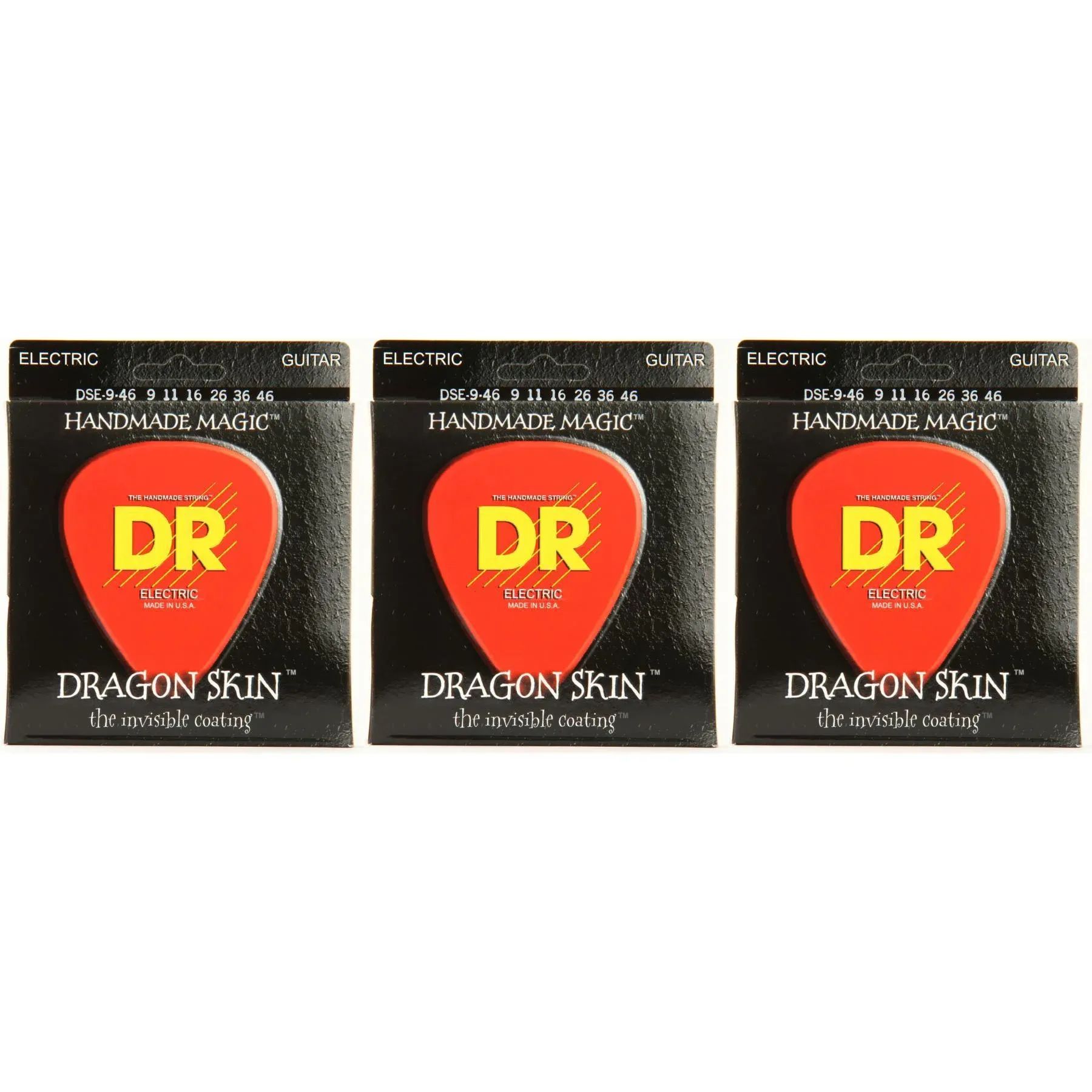 

Струны для электрогитары DR Strings DSE-9/46 Dragon Skin K3 с покрытием — .009-.046 Легкие и тяжелые, набор из 3 штук