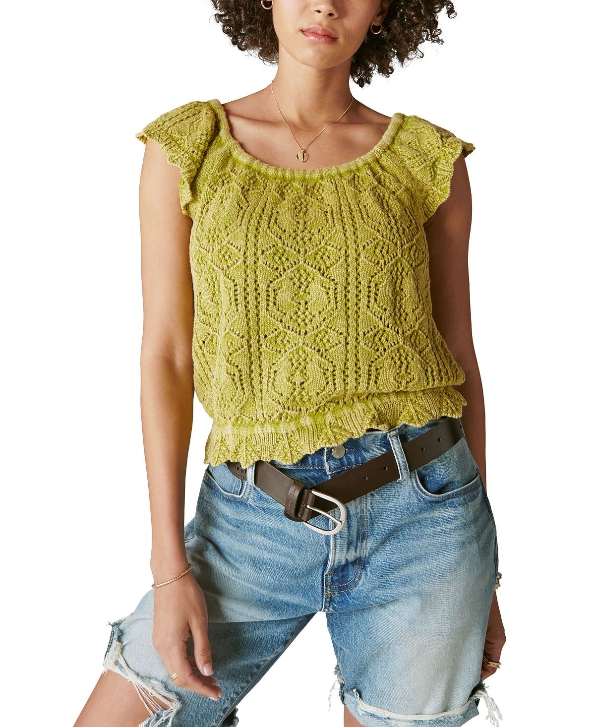 

Женский хлопковый вязаный свитер с развевающимися рукавами Lucky Brand