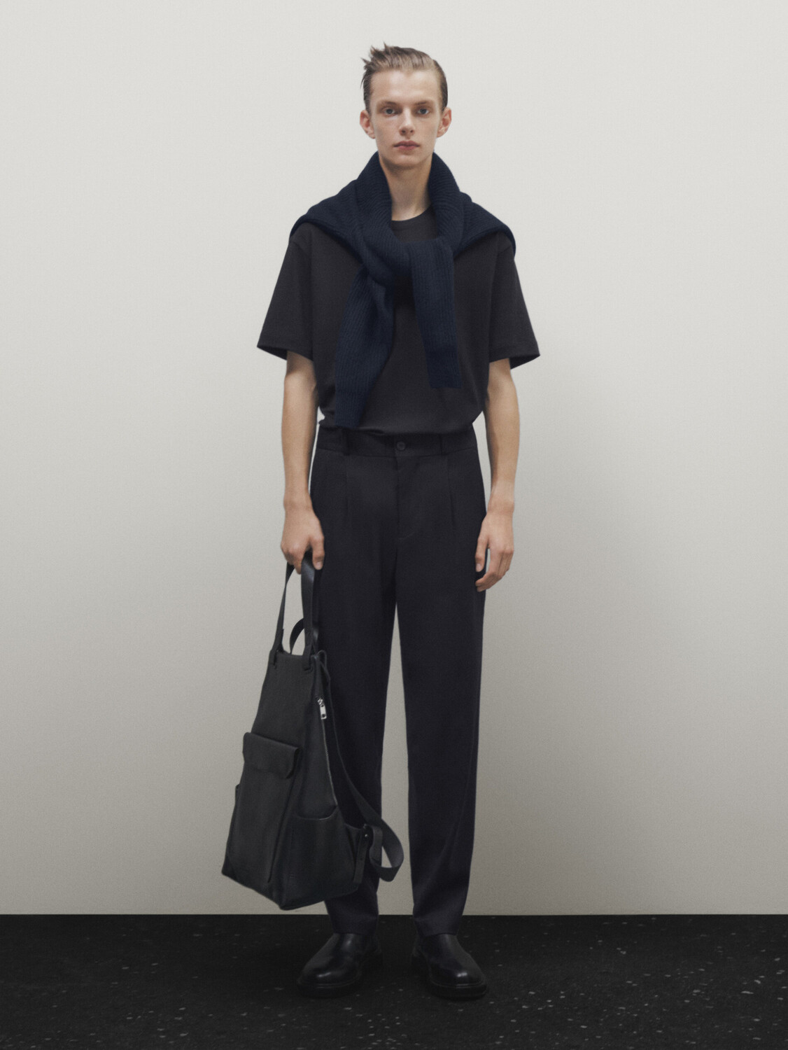 

Футболка из полушерсти с коротким рукавом Massimo Dutti, темно-синий