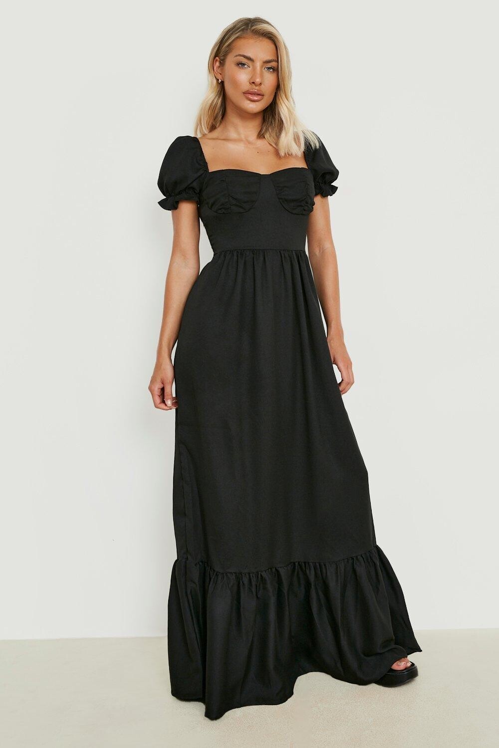 

Тканее ярусное платье макси sweetheart Boohoo, черный