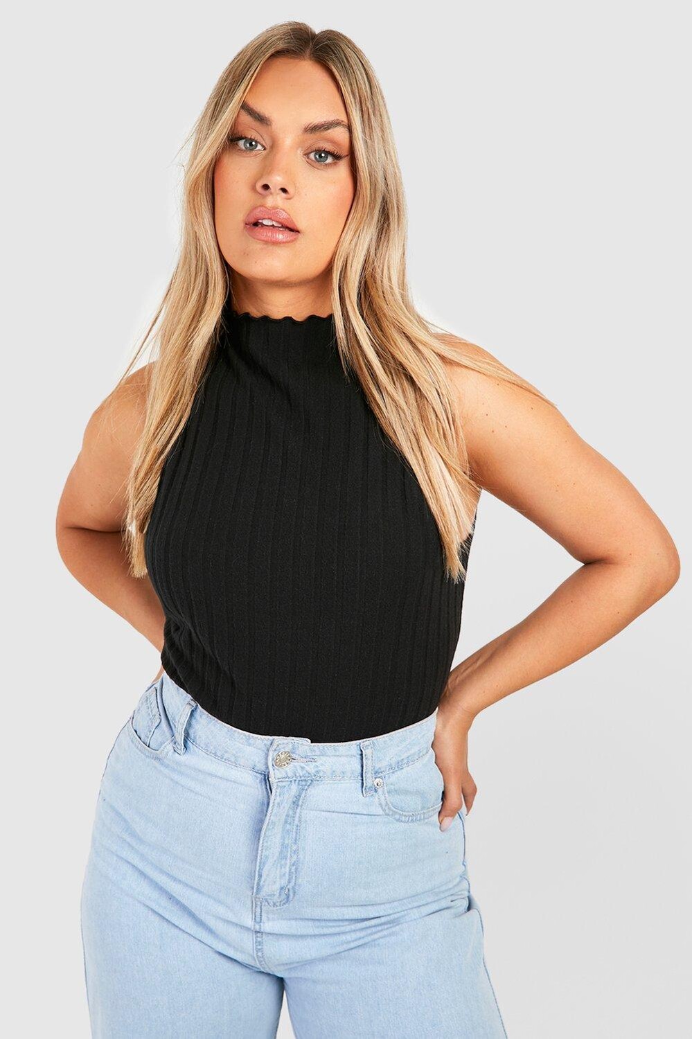

Майка racer plus с широкой ребкой Boohoo, черный