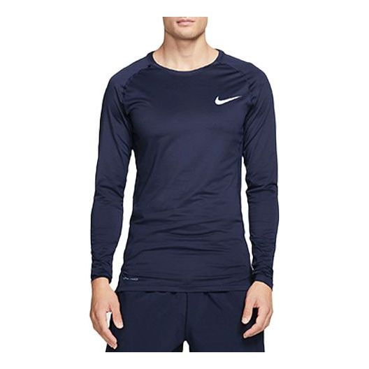Спортивная футболка Nike Pro Casual Sports Training Long Sleeves Tight Gym Clothes Navy Blue, синий 2020 new gradient sports tight top quick drying training running yoga clothes exposed belly seamless long sleeves ste