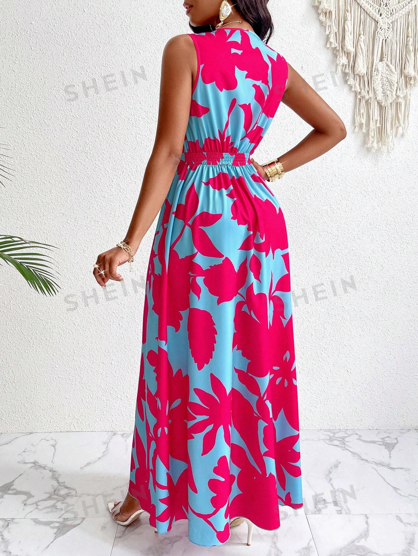 SHEIN Slayr Платье с тропическим принтом, синий
