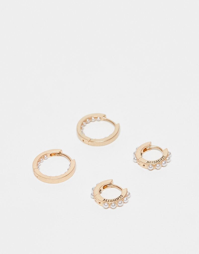 

Набор из двух золотых серег AllSaints с жемчугом