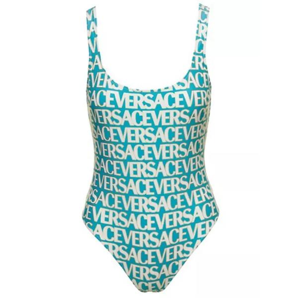 

Купальник one-piece swimsuit with all-over logo letteri Versace, синий