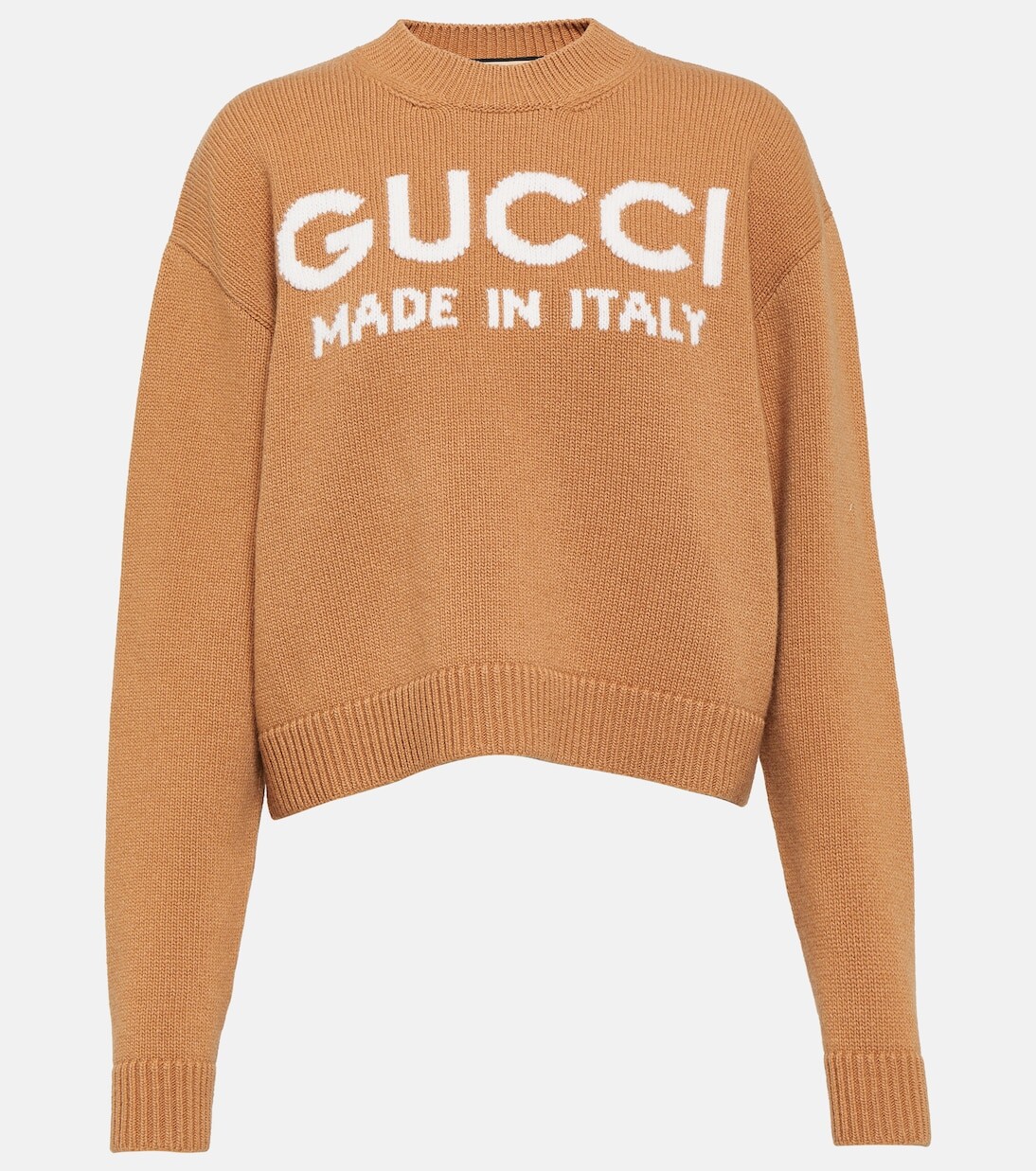 Укороченный шерстяной свитер интарсии Gucci, коричневый