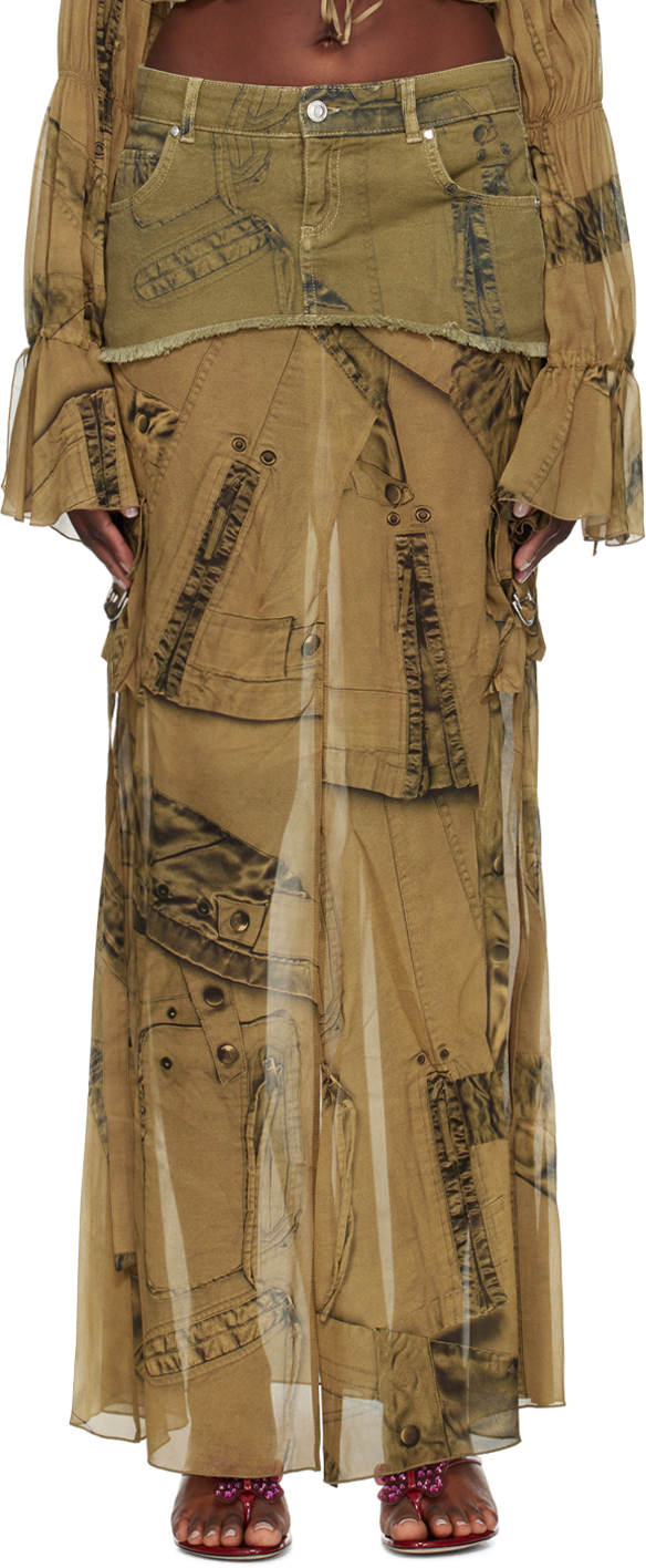 Джинсовая длинная юбка цвета хаки карго Blumarine фото
